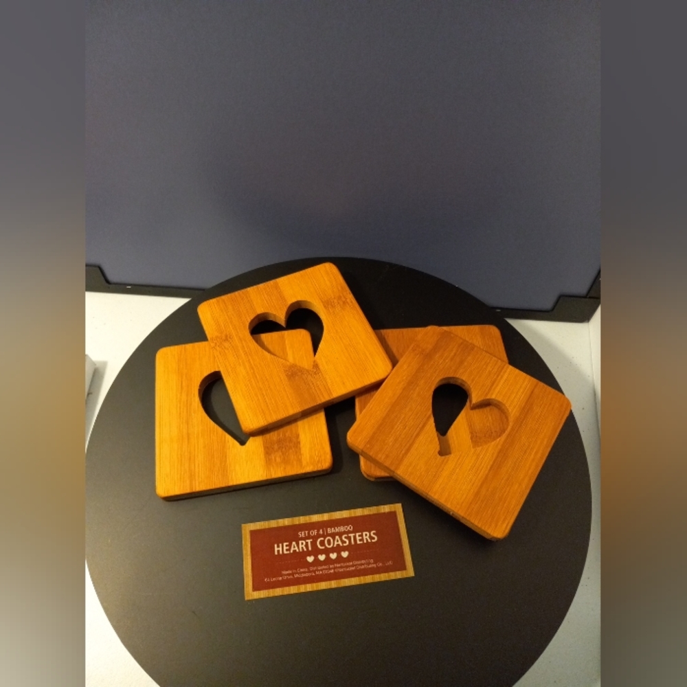 Bamboo Heart  Coasters Set of 4 NEW